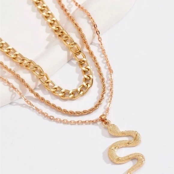 Gold 3pc Snake Pendant Chain Necklace Set - Picture 2 of 2